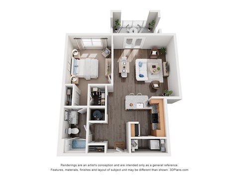 Floor plan for 1 bed, 1 bath, 750 sqft